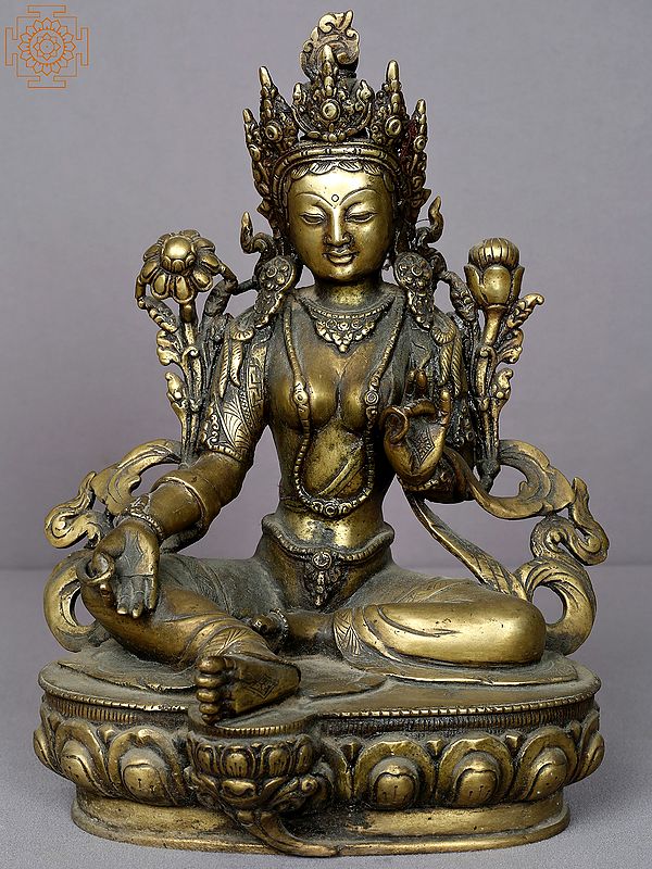 12" Brass Goddess Green Tara Statue from Nepal
