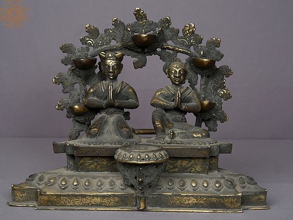 9" Brass Figure Lamp From Nepal