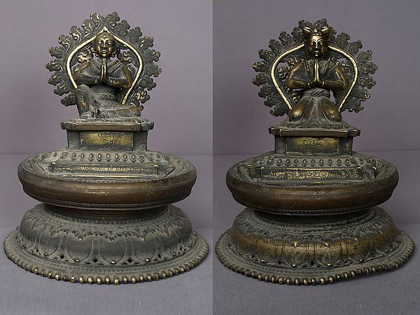 9" Set of Two Brass Figure Lamp From Nepal