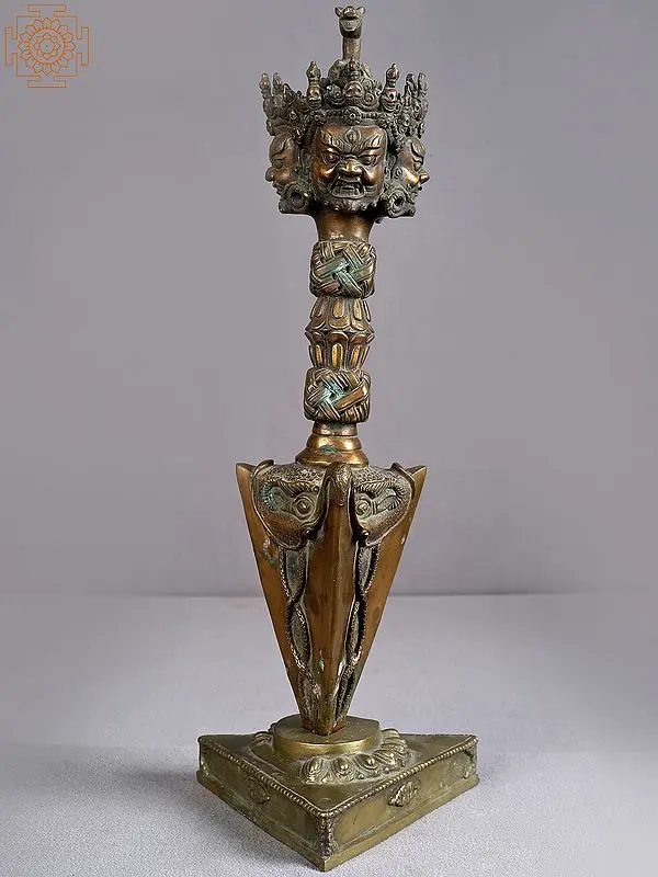 14" Brass Phurpa with Stand from Nepal