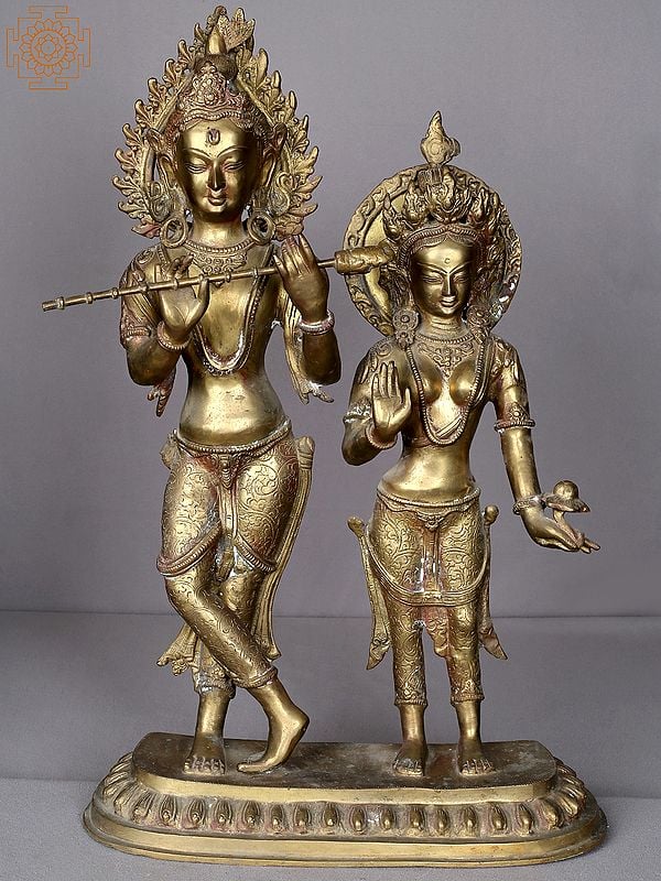 21" Radha Krishna Brass Statue from Nepal