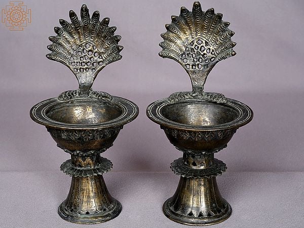 9" Set of Two Copper Oil Lamps From Nepal