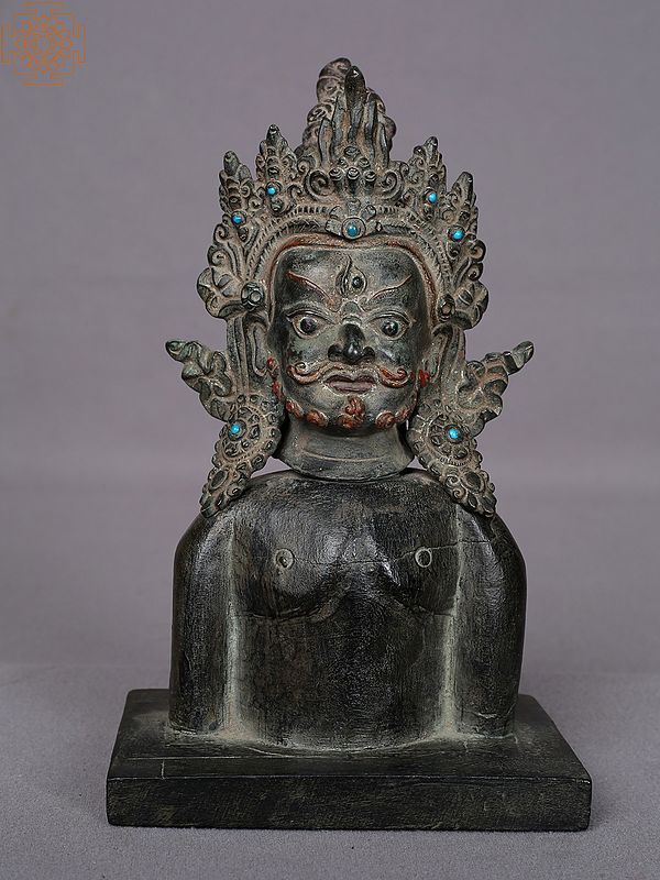 7" Copper Bhairava with Wooden Base From Nepal