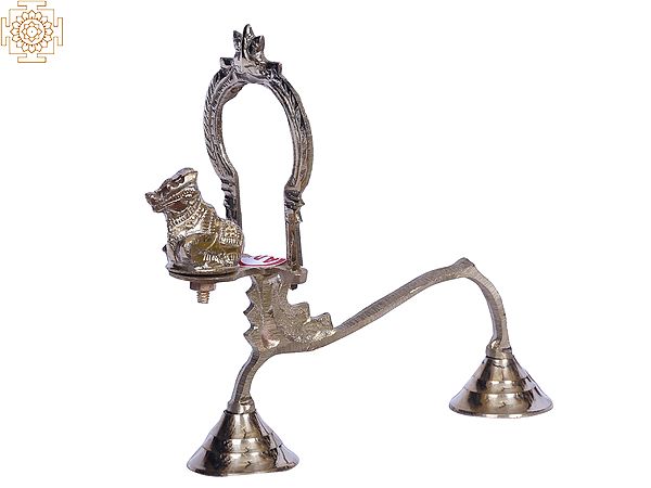 8" Brass Shodash Upachara Nandi Lamp
