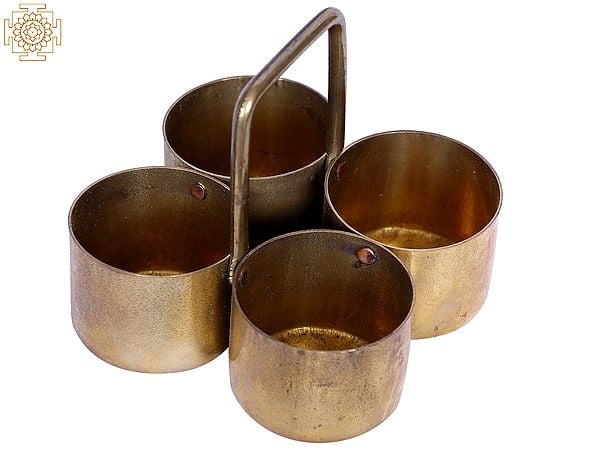 3" Small Brass Ritual Bowl (Puja Chawal, Kumkum,Turmeric Sandal 4 Bowls)