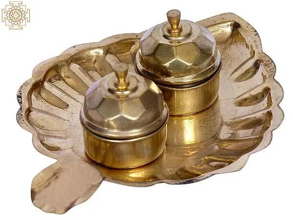 7" Kumkum Two Bowls with Leaf Plate