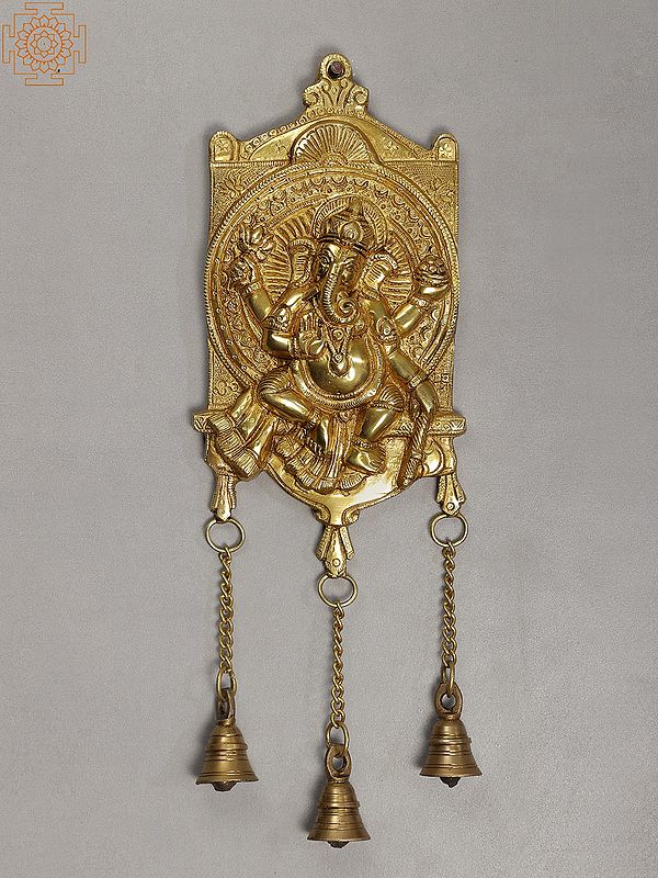 16" Brass Lord Ganesha Wall Hanging with Bells