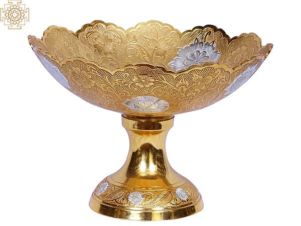 10" Brass Flower Design Bowl Stand