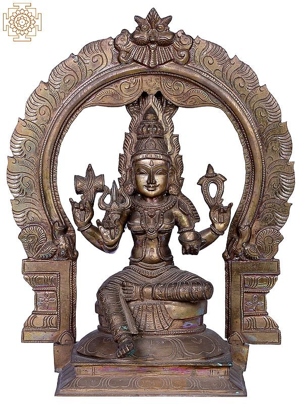 15" Bronze Goddess Mariamman (Durga) Statue with Kirtimukha | Madhuchista Vidhana (Lost-Wax) | Panchaloha Bronze from Swamimalai