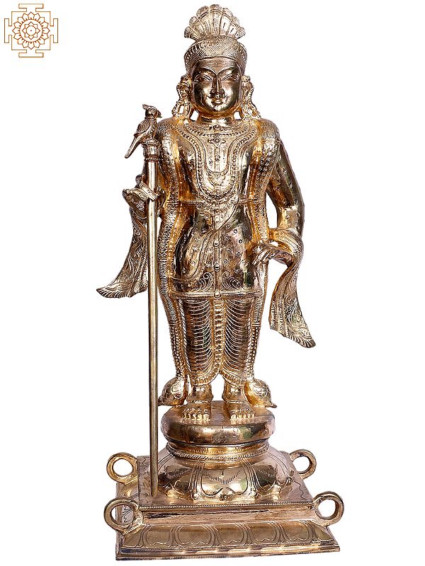 24" Bronze Standing Kartikeya Statue | Madhuchista Vidhana (Lost-Wax) | Panchaloha Bronze from Swamimalai