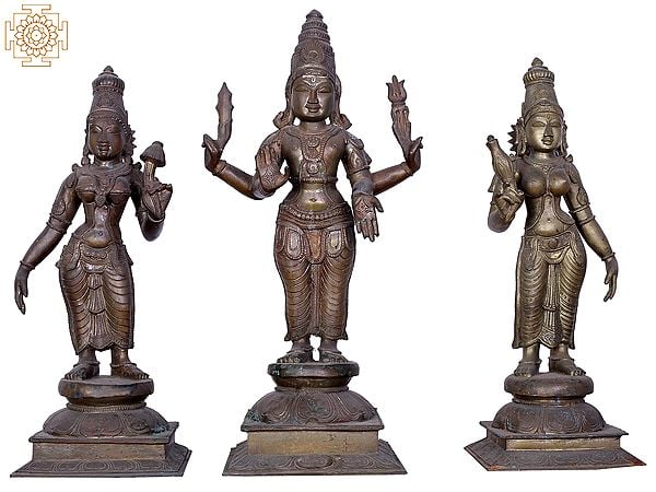 22" Kartikeya Bronze Idol with Valli & Devasena | Madhuchista Vidhana (Lost-Wax) | Panchaloha Bronze from Swamimalai