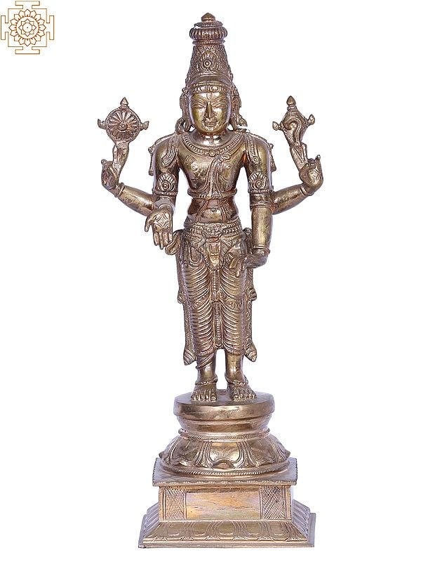 13" Bronze Standing Lord Vishnu Panchaloha Bronze Statue from Swamimalai | Madhuchista Vidhana (Lost-Wax)
