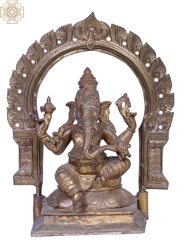 12" Bronze Lord Ganesha Seated on Throne | Madhuchista Vidhana (Lost-Wax) | Panchaloha Bronze from Swamimalai