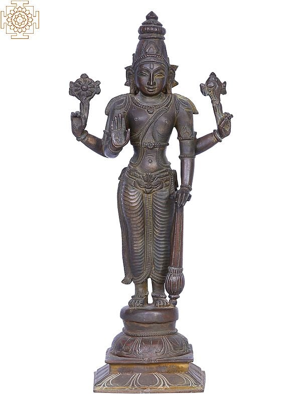 12" Bronze Standing Lord Vishnu | Handmade | Madhuchista Vidhana (Lost-Wax) | Panchaloha Bronze from Swamimalai