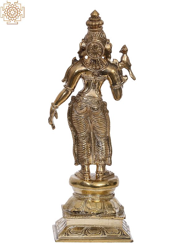 9" Bronze Goddess Parvati (Meenakshi Devi) with Parrot Handmade