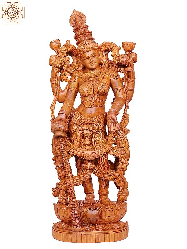 24" Wooden Standing Goddess Lakshmi