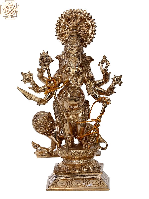 13" Sinha Ganapati Panchaloha Bronze Statue from Swamimalai | Madhuchista Vidhana (Lost-Wax)