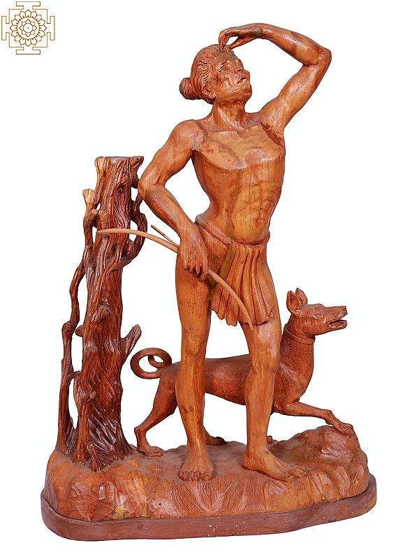 20" Wooden Tribal Man with Dog