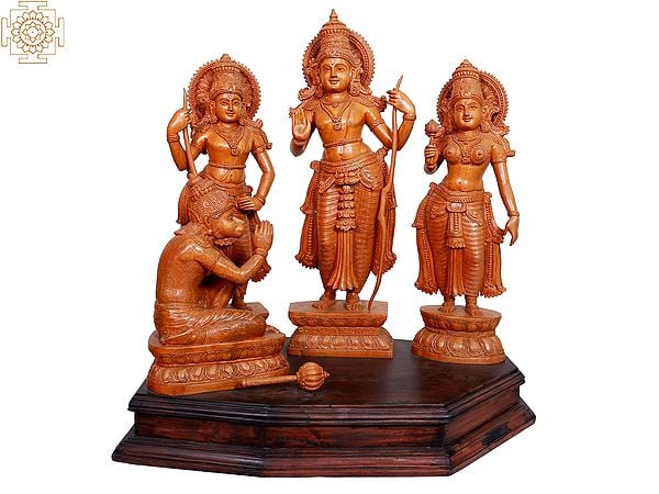 27" Wooden Lord Ram Sita Laxman And Hanuman Set