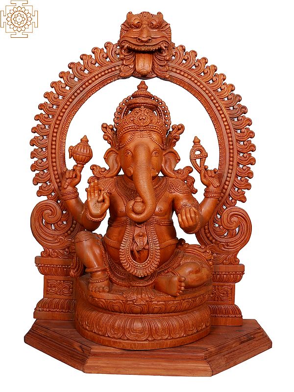 Wooden Prabhu Ganesha with Kirtimukha