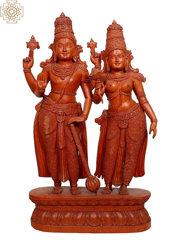 Wooden Shri Hari Vishnu with Lakshmi