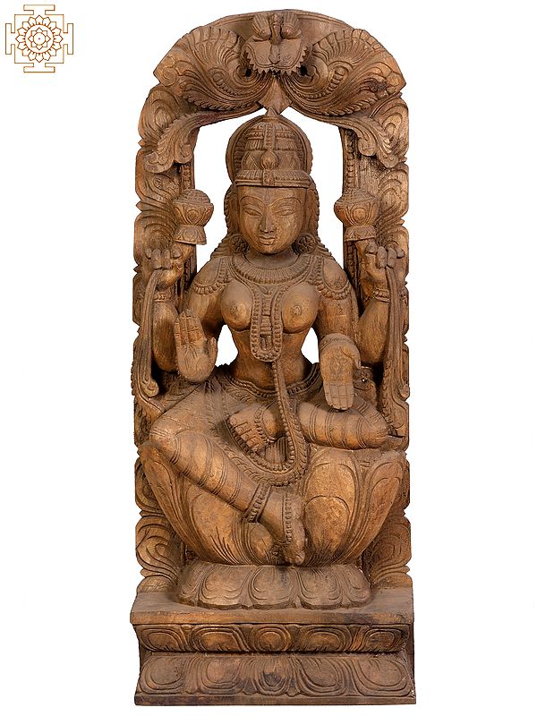 36" Large Wooden Goddess Lakshmi Idol with Kirtimukha