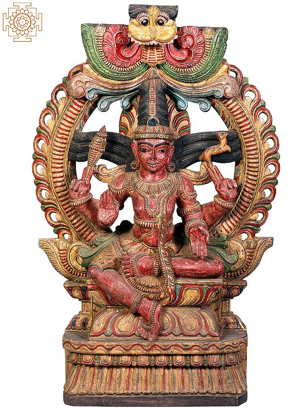 36" Large Wooden Lord Pashupatinath with Kirtimukha