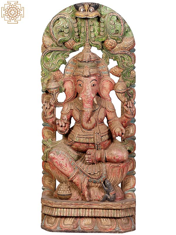 36" Large Wooden Lord Ganesha