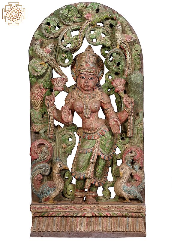 24" Large Wooden Standing Goddess Lakshmi Statue