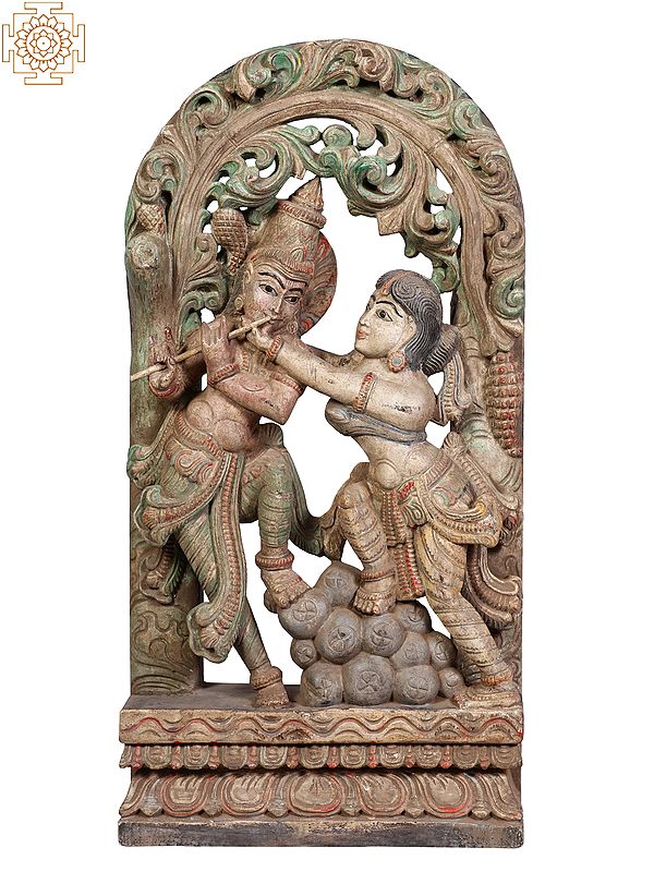 24" Wooden Radha Krishna Idol | Wood Carving Statue