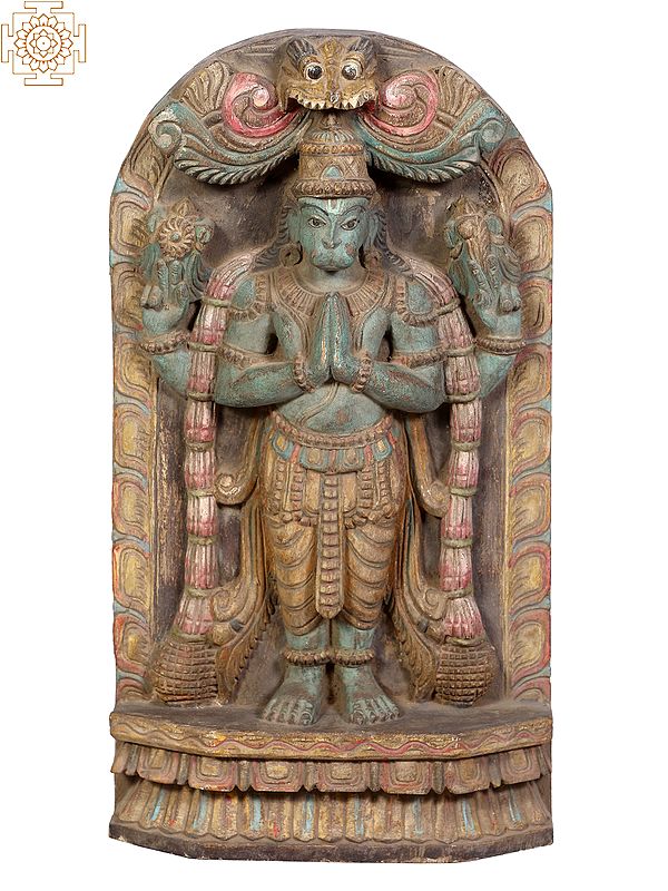 18" Wooden Lord Hanuman with Kirtimukha