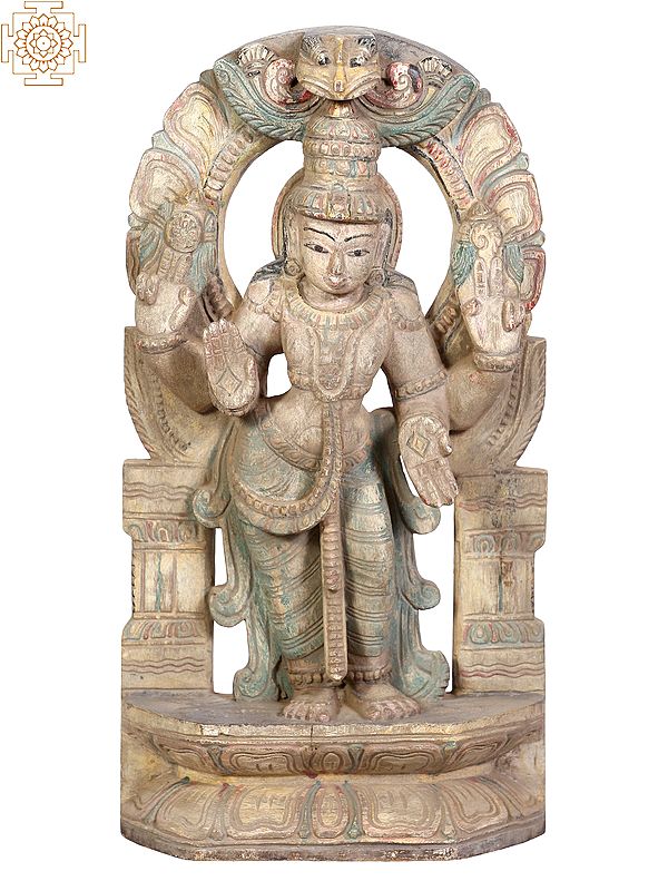 18" Wooden Standing Lord Vishnu