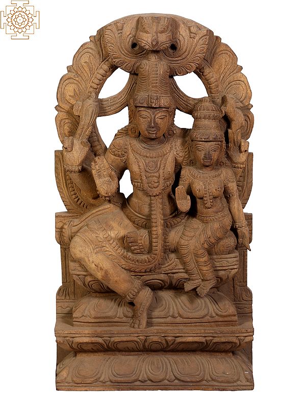 18" Wooden Lord Shiva with Devi Parvati