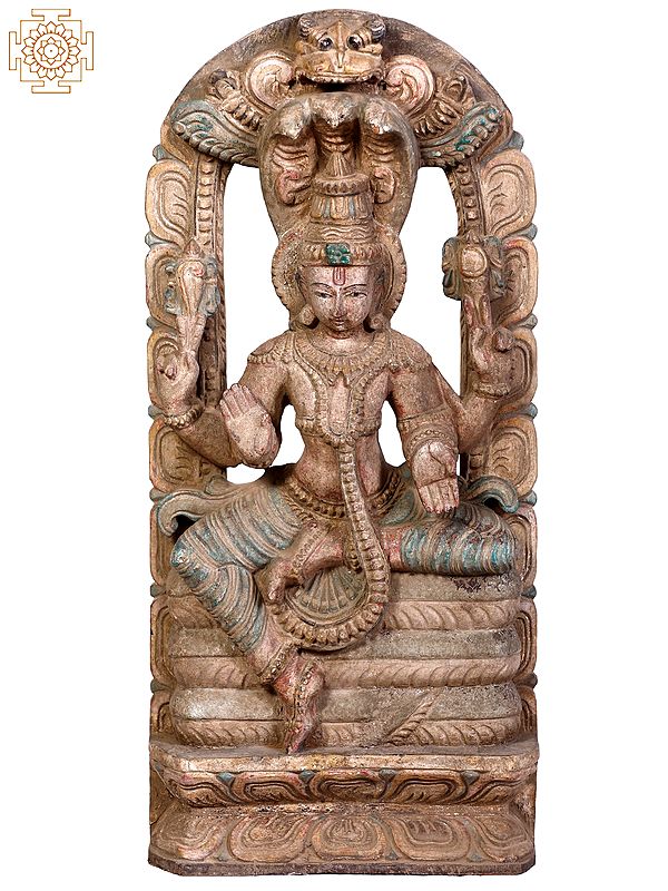 21" Wooden Lord Vishnu Seated on Throne with Kirtimukha