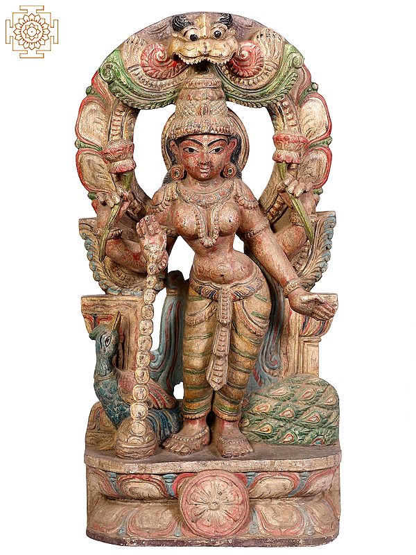 24" Wooden Standing Goddess Lakshmi