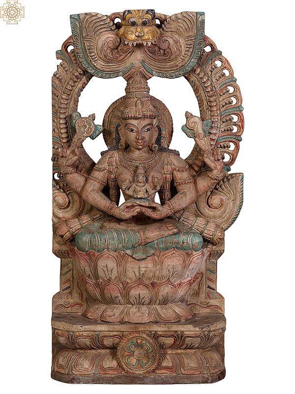 24" Wooden Lord Vishnu Seated on Lotus