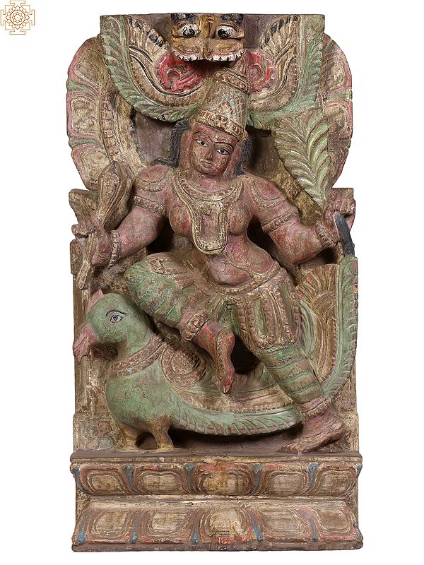 18" Wooden Apsara Seated on Parrot