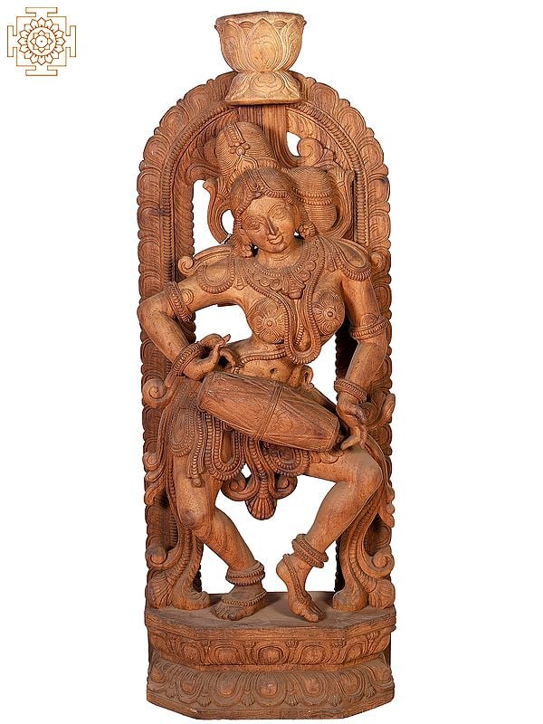 "Divine Musician" Large Wooden Musical Lady Playing Dholak