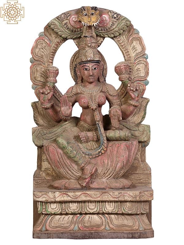 18" Wooden Sitting Devi Lakshmi