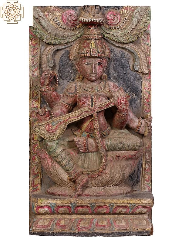 18" Wooden Devi Saraswati