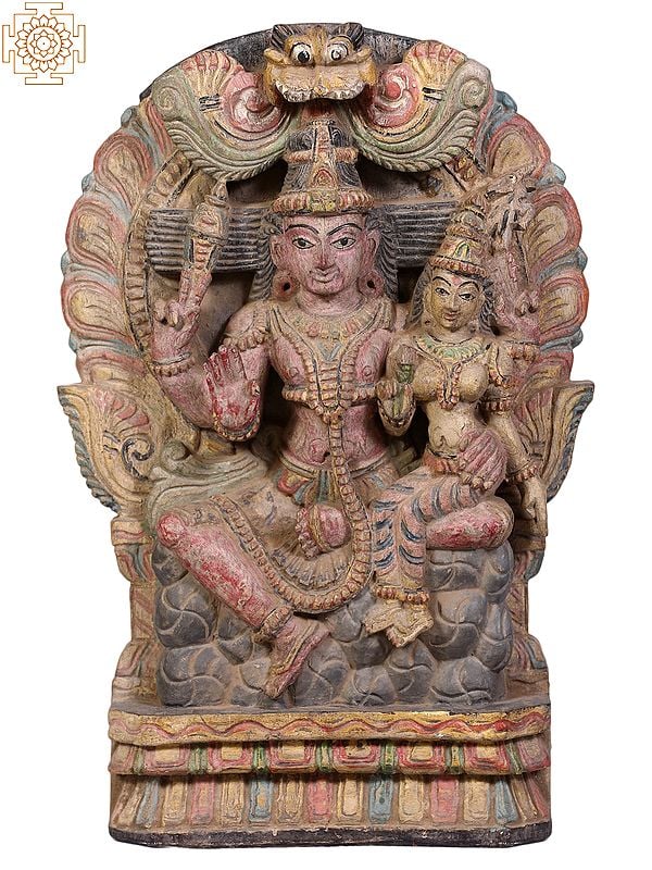 18" Wooden Sitting Lord Shiva with Devi Parvati