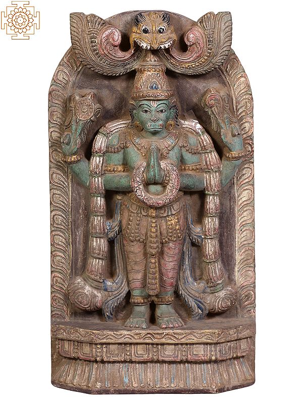 18" Wooden Standing Lord Hanuman in Namaskar Mudra