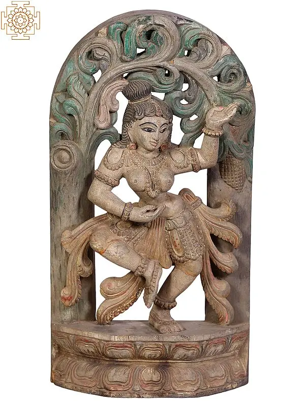 18" Wooden Dancing Apsara Sculpture