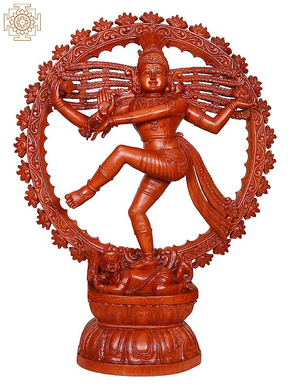 31" Large Wooden Dancing Lord Shiva Statue with Kirtimukha