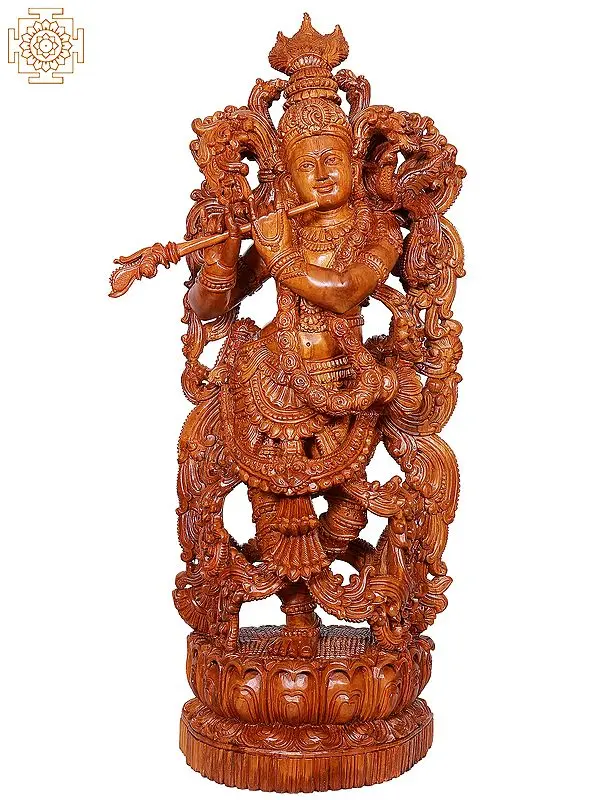 26" Wooden Fluting Lord Krishna