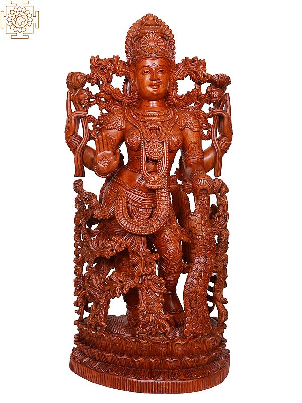 Large Wooden Standing Goddess Dhana Lakshmi