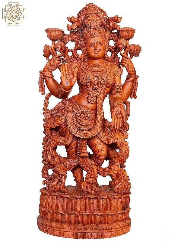 Large Wooden Standing Devi Lakshmi