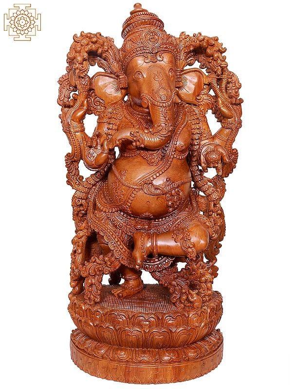 38"  Large Wooden Dancing Ganesha