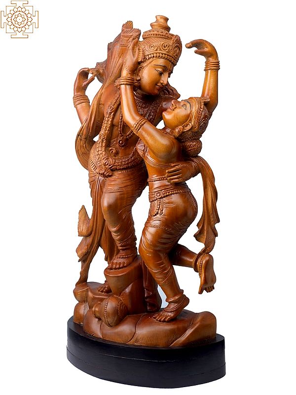 27" Wooden Dancing Lord Krishna with Radha