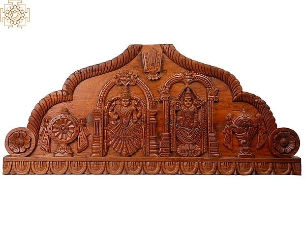 27" Wooden Lord Tirupati Balaji with Goddess Lakshmi Wall Panel